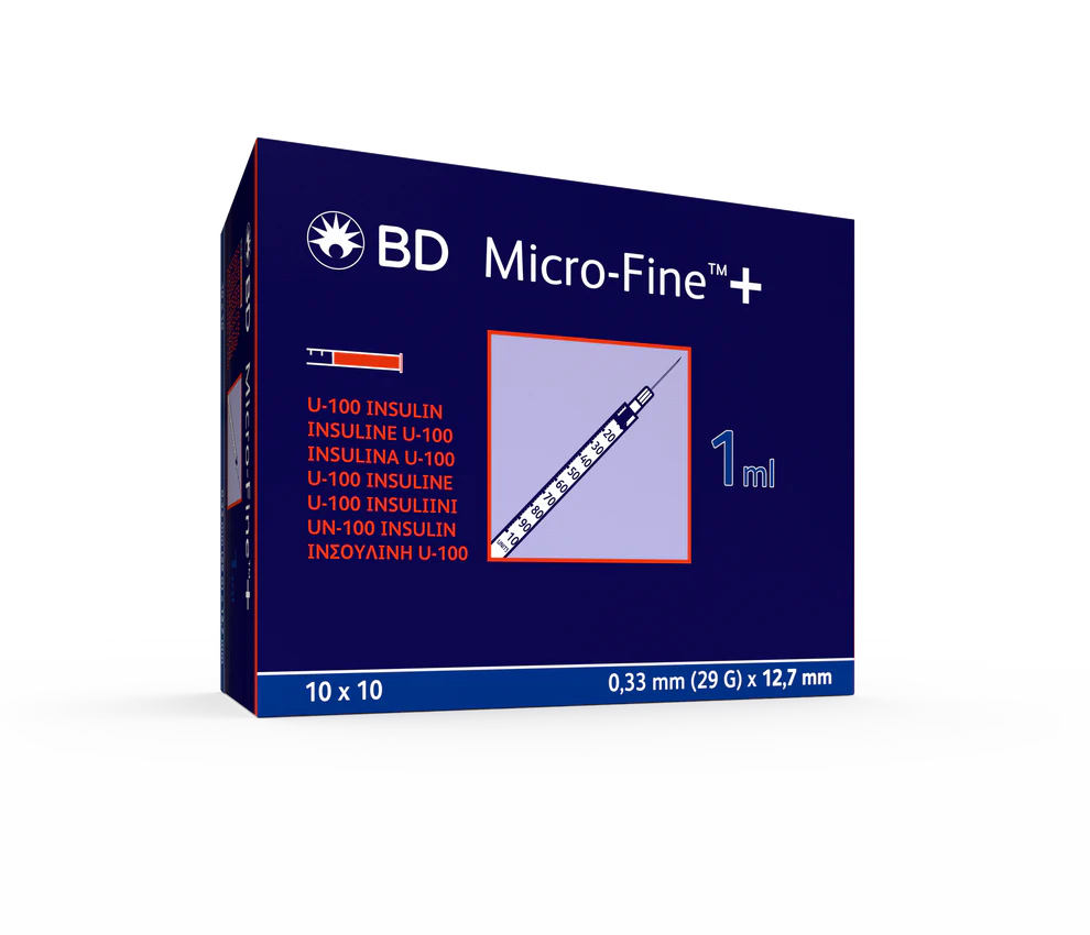 BD Micro Fine+ 1ml Insulin Syringe & Needle 29g x 12.7mm x 100