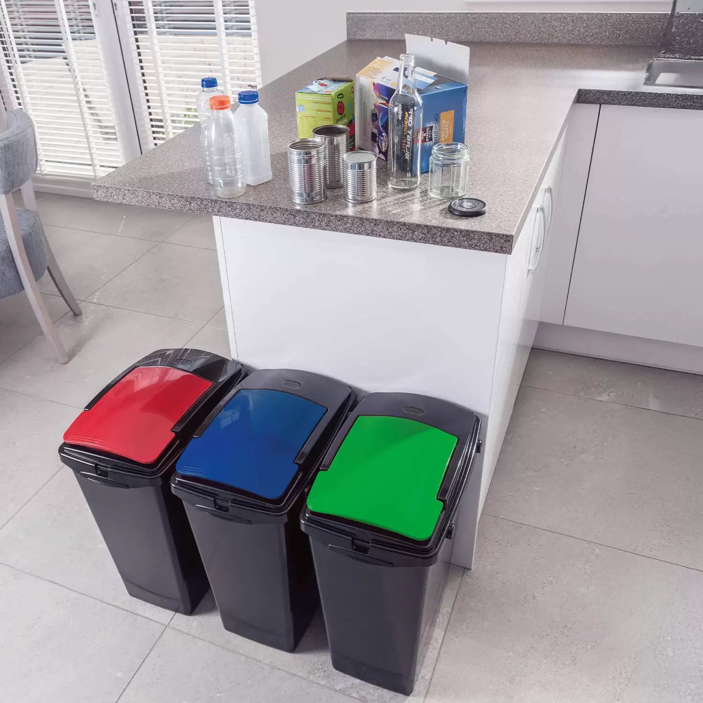 Addis Recycling Bins 40 Litre With Assorted Lids 3 Pack