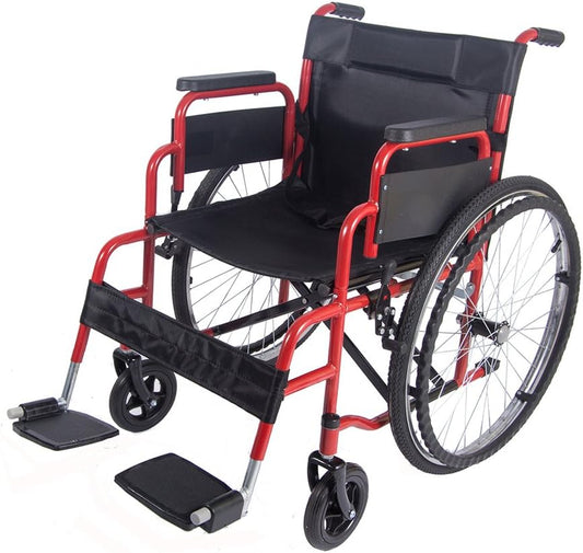 Panana All AID Footrest Self Propelled Folding Transit Comfort Wheelchair (Red)