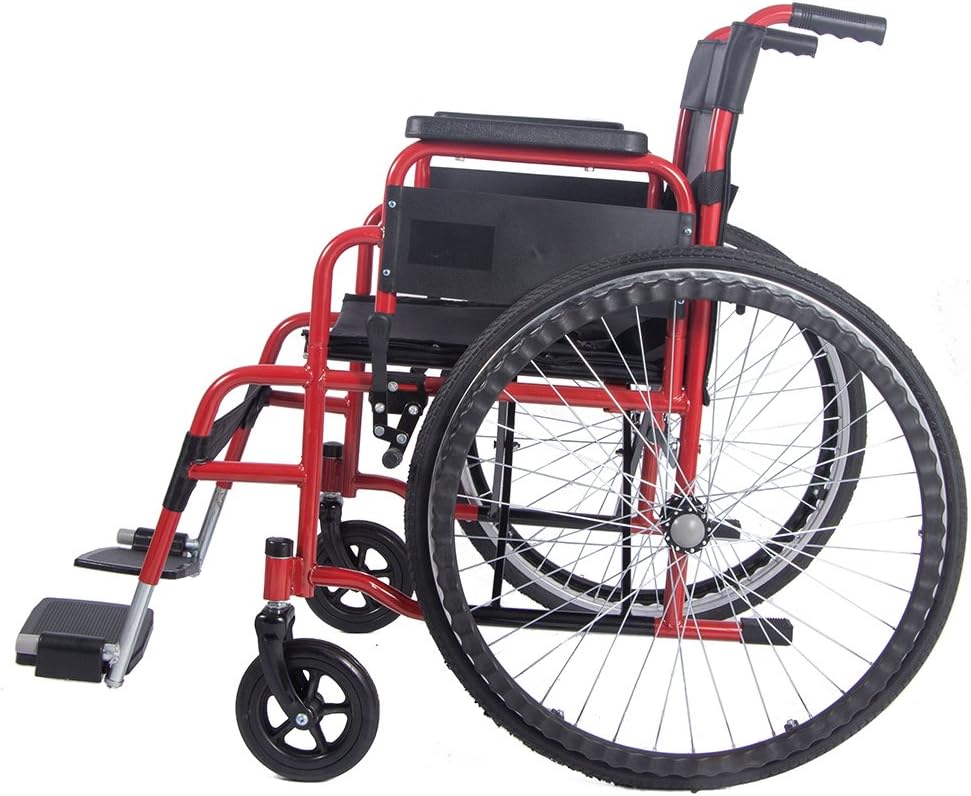 Panana All AID Footrest Self Propelled Folding Transit Comfort Wheelchair (Red)