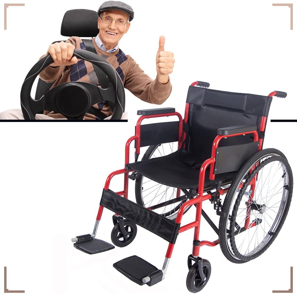 Panana All AID Footrest Self Propelled Folding Transit Comfort Wheelchair (Red)