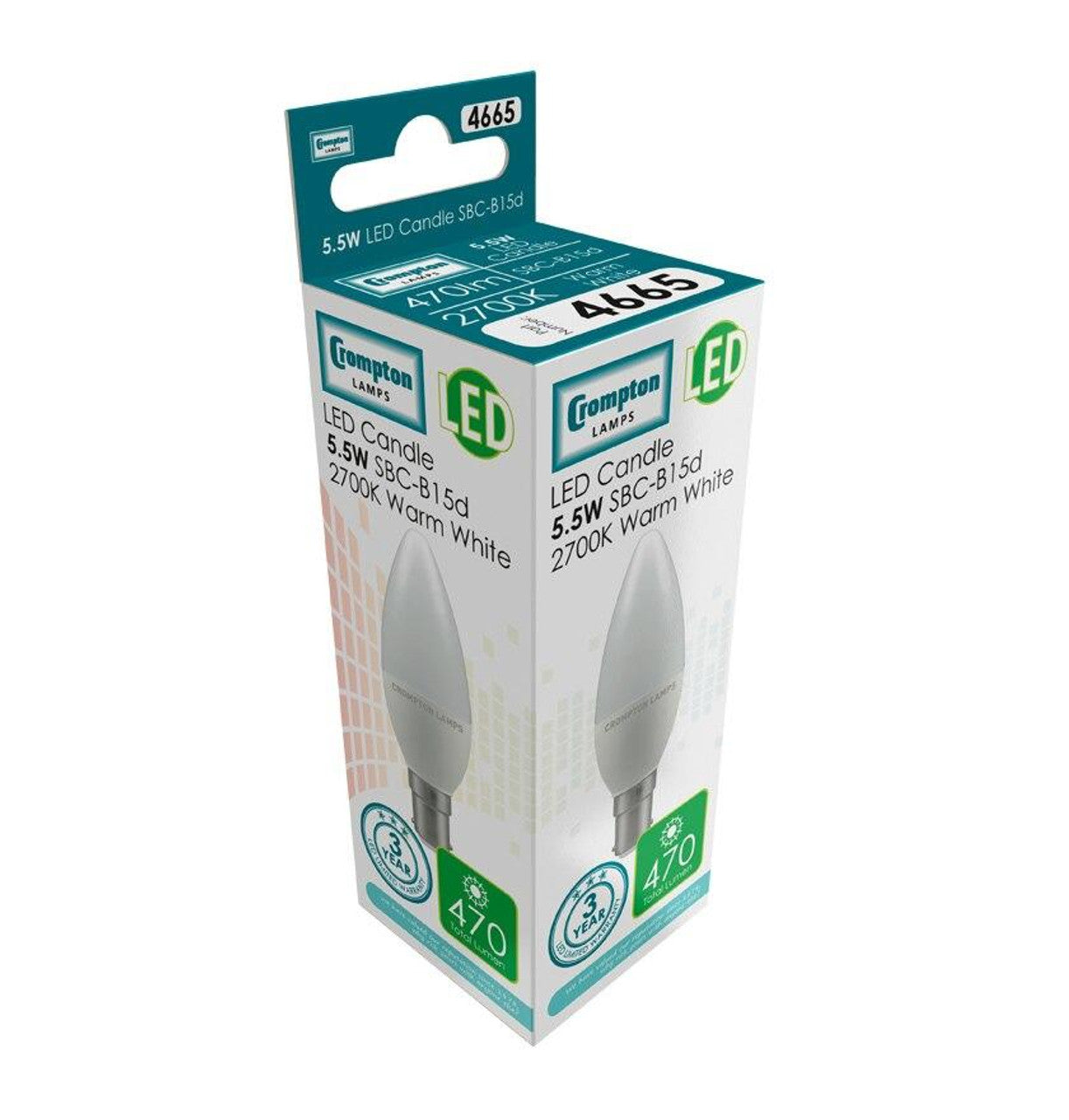 Crompton Lamps LED Candle 5.5W B15 Warm White Opal (40W Eqv)